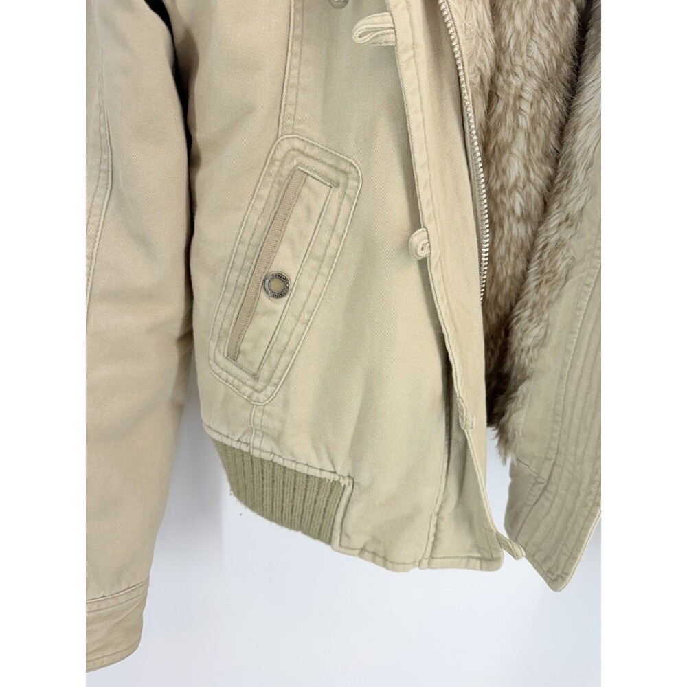 Vtg Y2K Abercrombie & Fitch Faux Fur Hooded Bomber Jacket Women Size Large - Picture 4 of 16